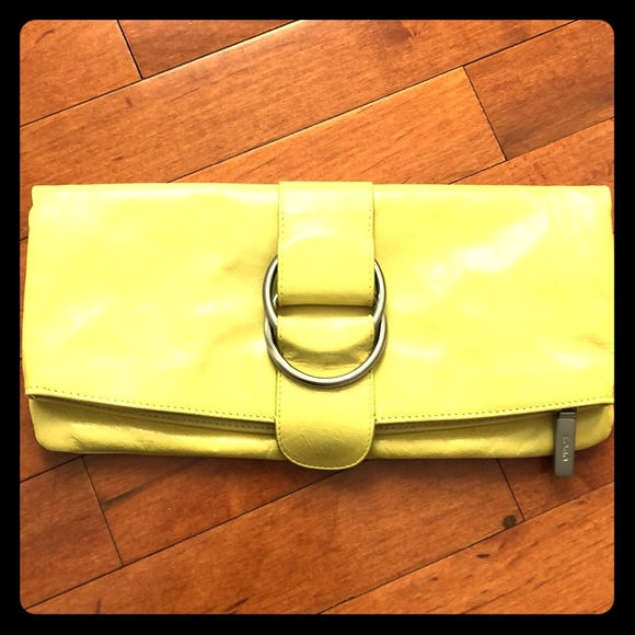Lime green HOBO magnetic leather clutch - Picture 1 of 7